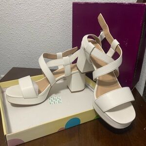 Soda White Block Heels